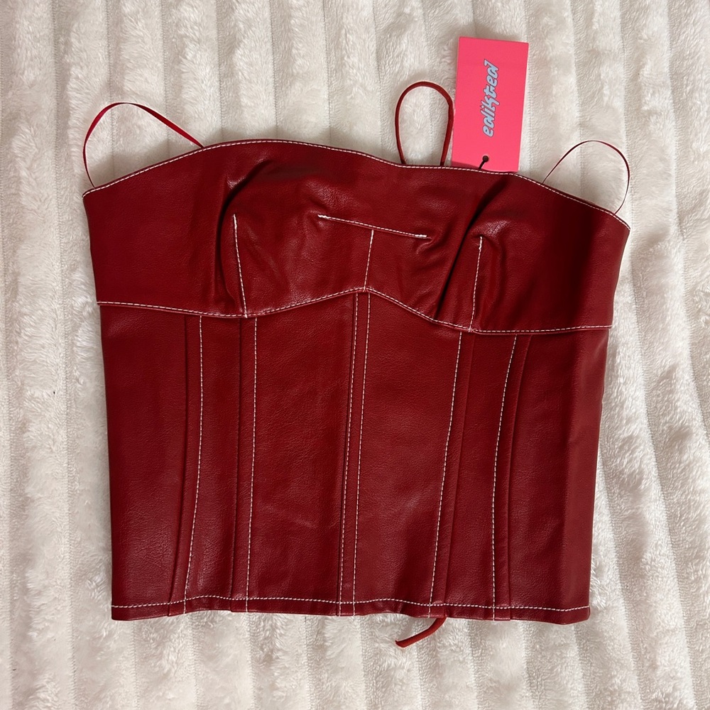 Red Sleeveless Bodysuit with Sweetheart Neckline and Bustier Style